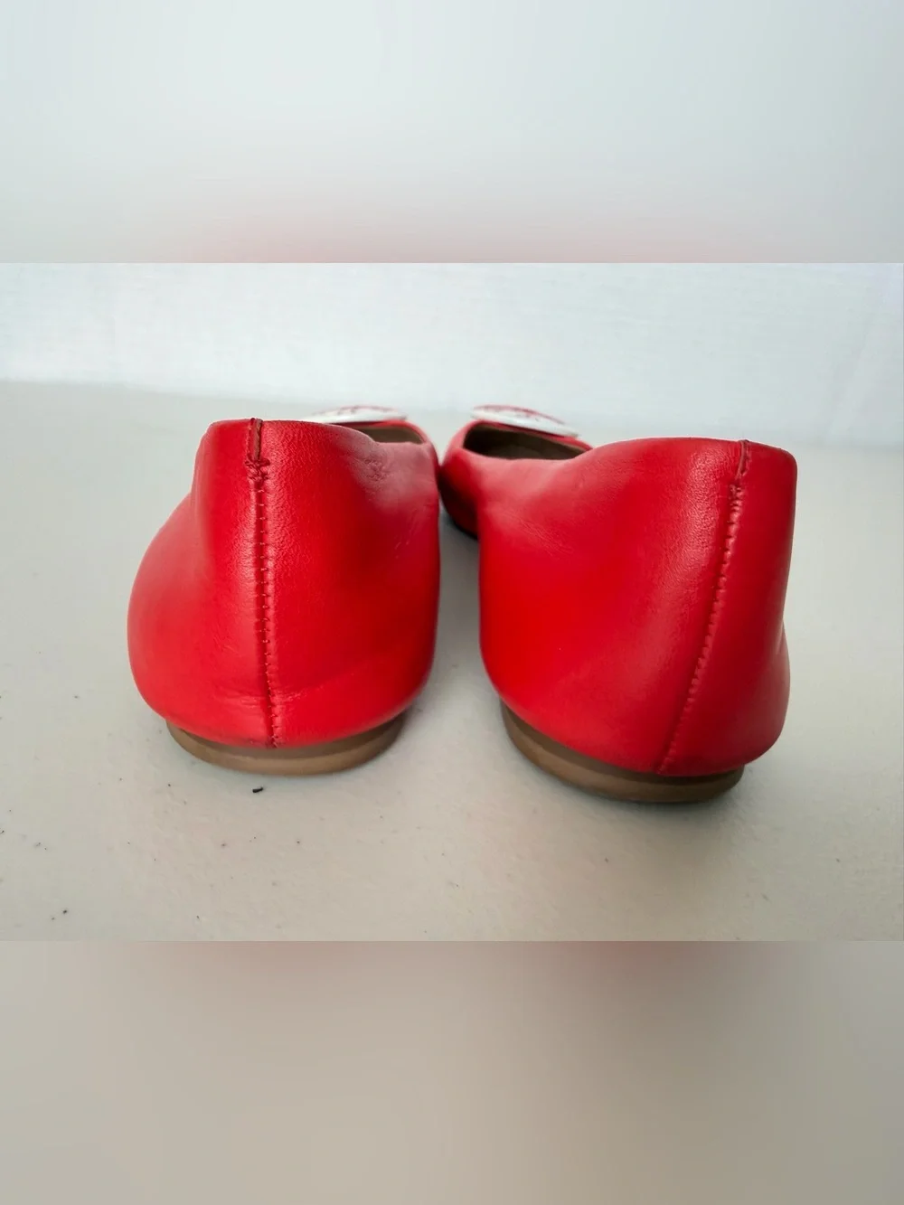 Tory Burch Reva Dip Dye Logo Ballet Flats Masai Red Veg Nappa Leather 8.5 M